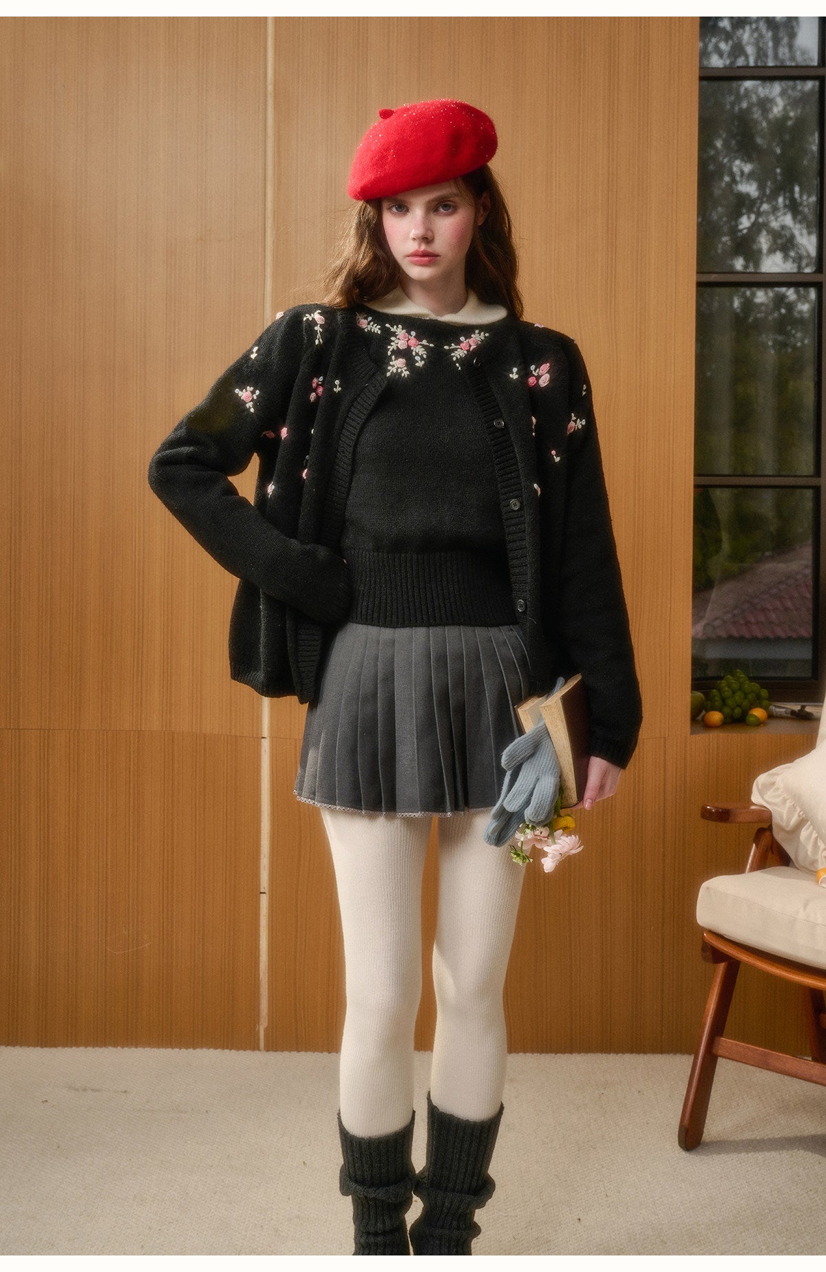 Cotton Blend Floral Embroidered Cardigan