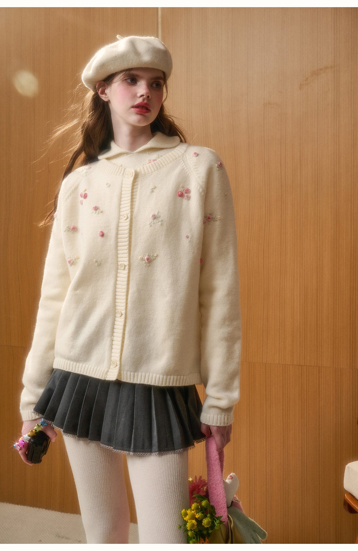 Cotton Blend Floral Embroidered Cardigan