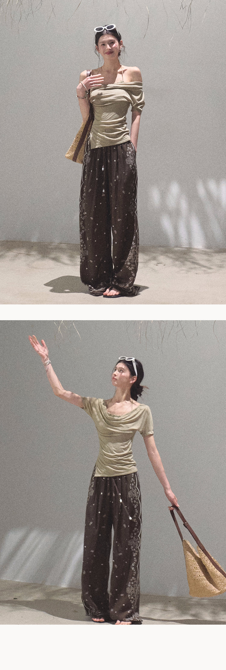 Relaxed Paisley Pants With Beaded Waist Tie