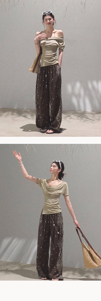 Relaxed Paisley Pants With Beaded Waist Tie