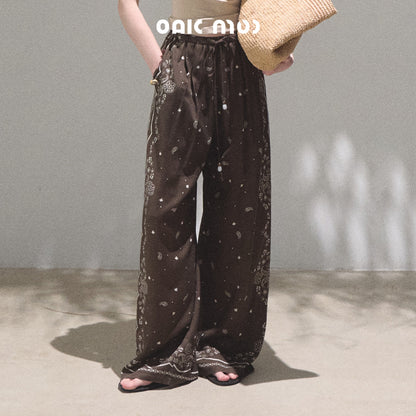 Relaxed Paisley Pants With Beaded Waist Tie
