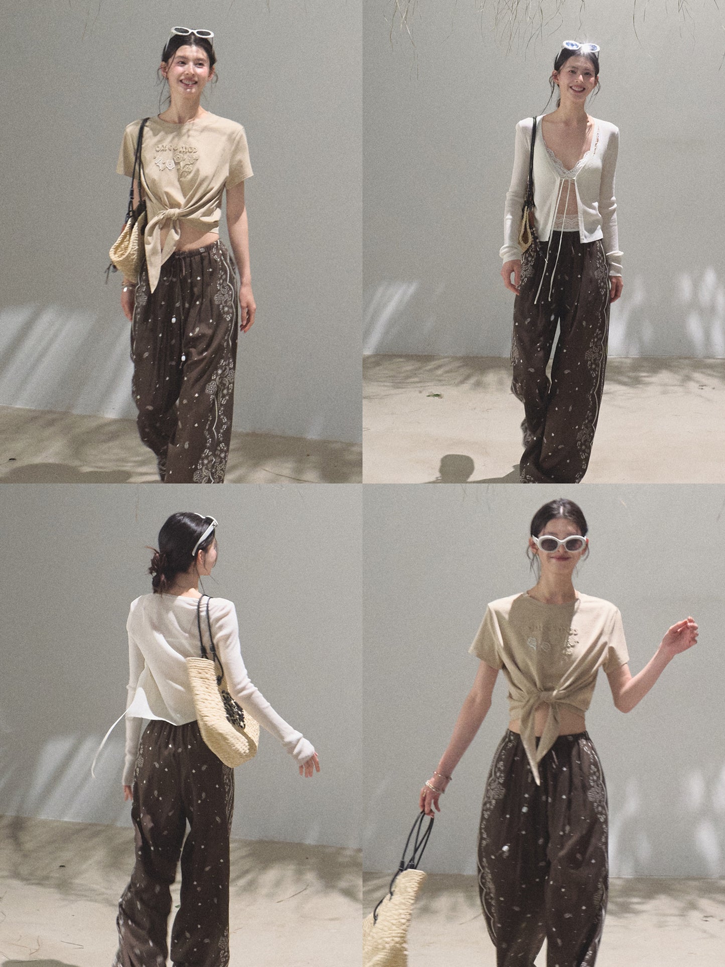 Relaxed Paisley Pants With Beaded Waist Tie