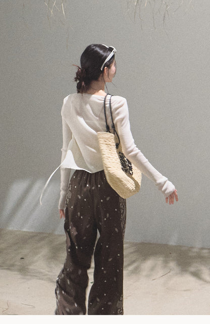 Relaxed Paisley Pants With Beaded Waist Tie