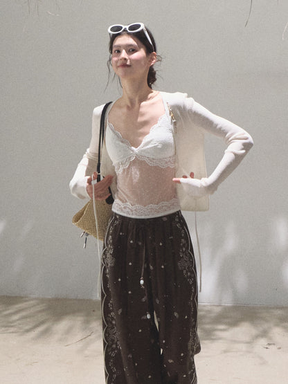 Relaxed Paisley Pants With Beaded Waist Tie