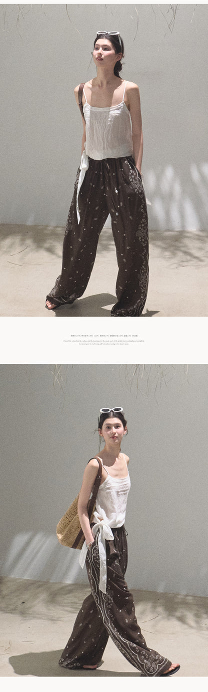 Relaxed Paisley Pants With Beaded Waist Tie