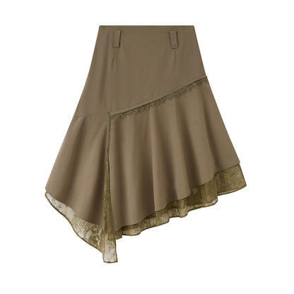 Asymmetric Lace-Layered Midi Skirt