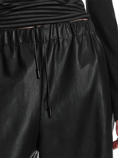 Elastic Waist Wide-Leg Faux Leather Pants
