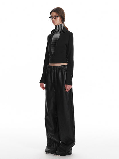 Elastic Waist Wide-Leg Faux Leather Pants