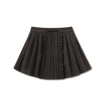 Wool-Blend Herringbone Pleated Mini Skirt