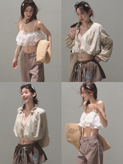 2-Style Cropped Lace Cami Top