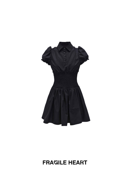 Smocked Waist Puff Sleeve Airy Shirt Dress