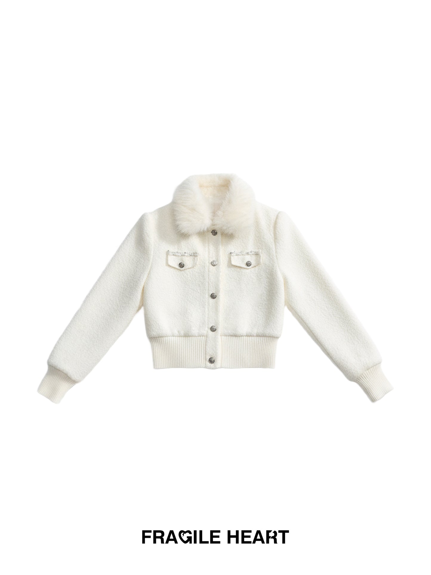 Metallic-Detail Fur Collar Jacket