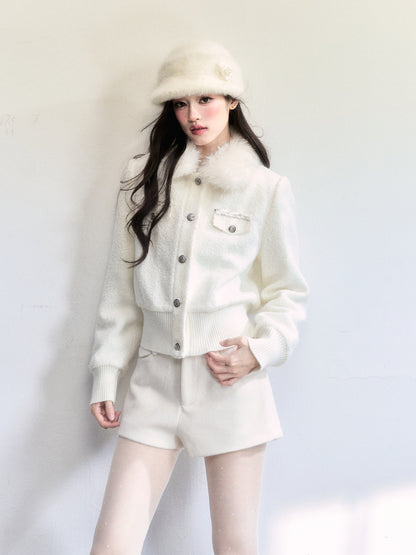 Metallic-Detail Fur Collar Jacket