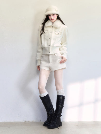 Metallic-Detail Fur Collar Jacket