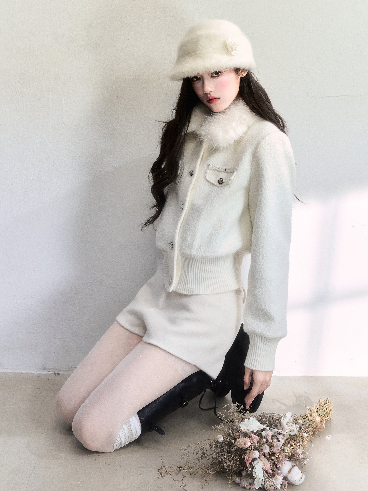 Metallic-Detail Fur Collar Jacket