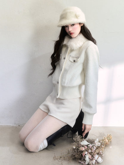 Metallic-Detail Fur Collar Jacket