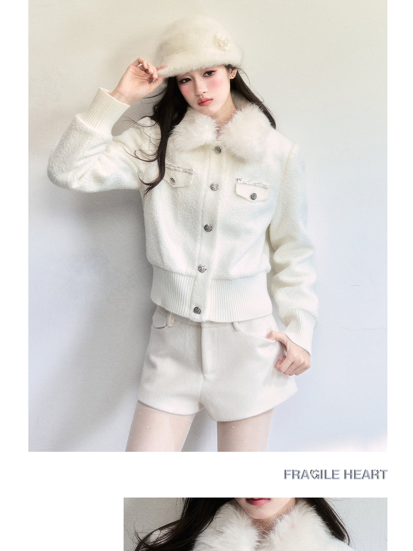 Metallic-Detail Fur Collar Jacket