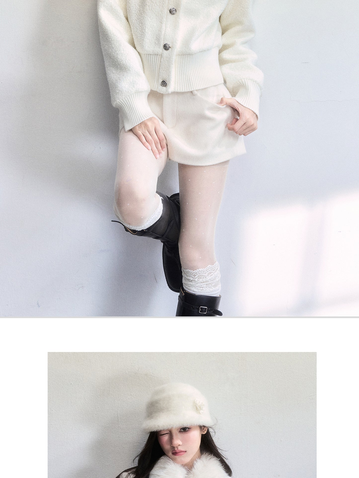 Metallic-Detail Fur Collar Jacket