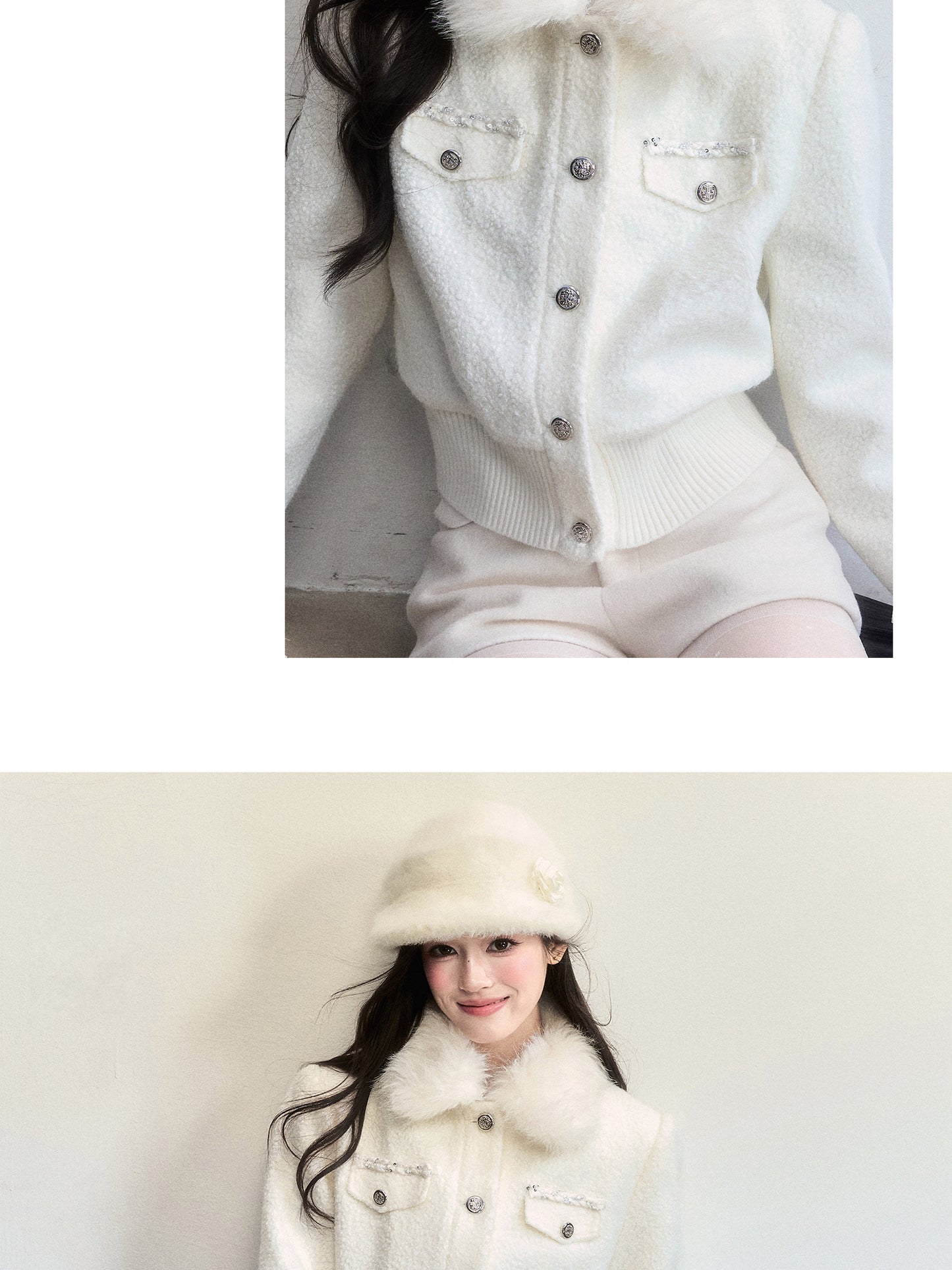 Metallic-Detail Fur Collar Jacket