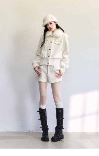 Metallic-Detail Fur Collar Jacket