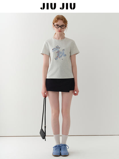Puppy Embroidered Cotton T-Shirt
