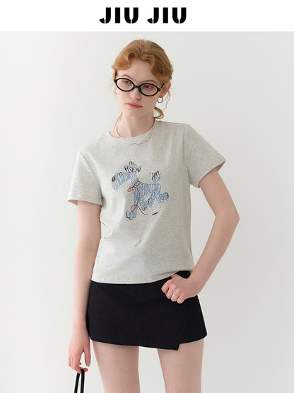 Puppy Embroidered Cotton T-Shirt
