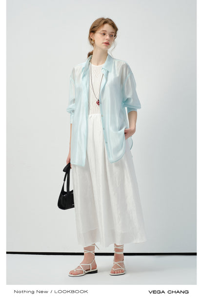 Sheer Side-Tie Shirt With 3/4 Sleeves