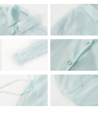 Sheer Side-Tie Shirt With 3/4 Sleeves
