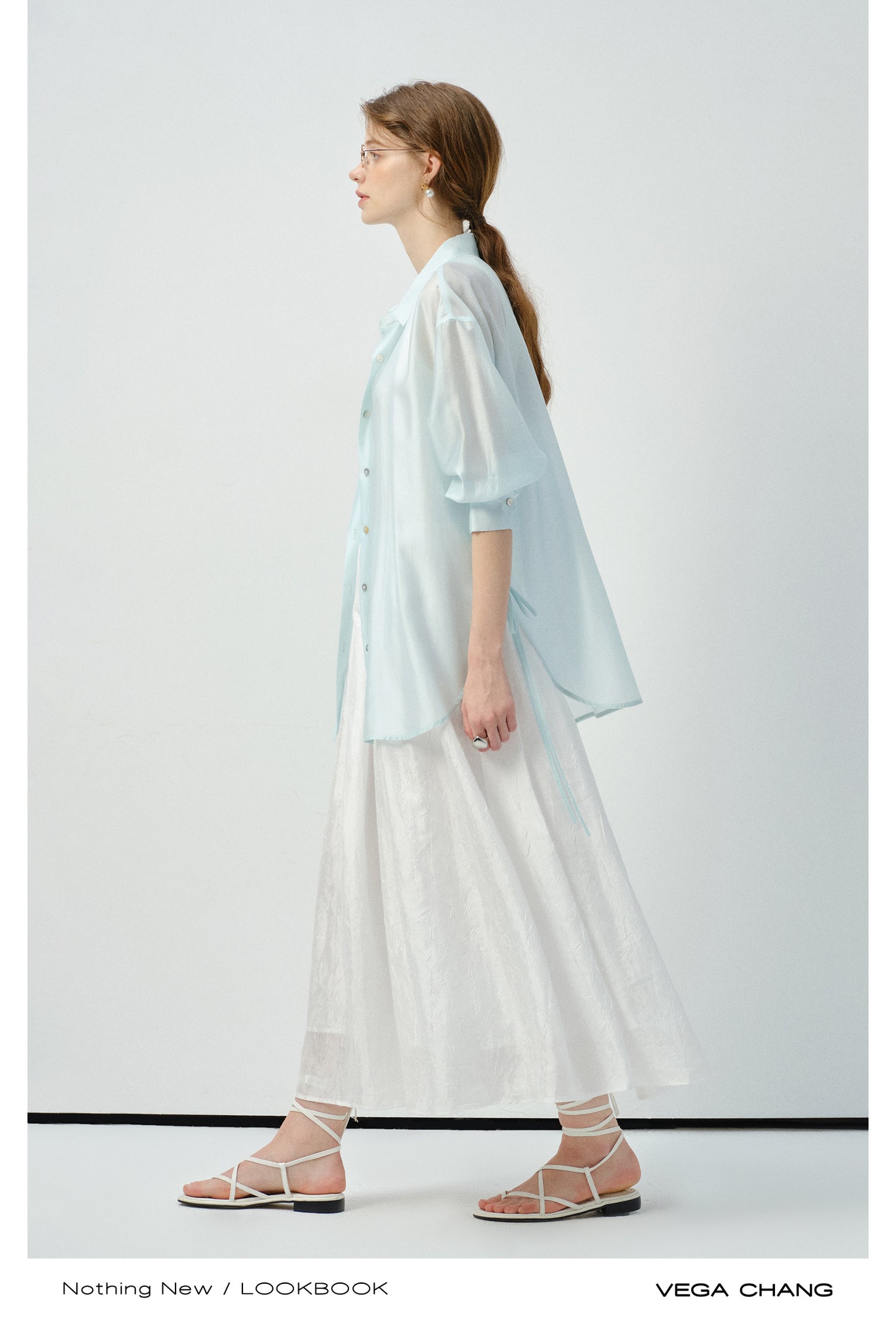 Sheer Side-Tie Shirt With 3/4 Sleeves