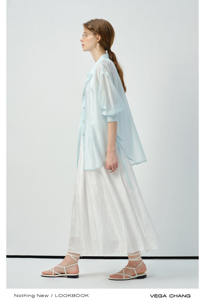 Sheer Side-Tie Shirt With 3/4 Sleeves