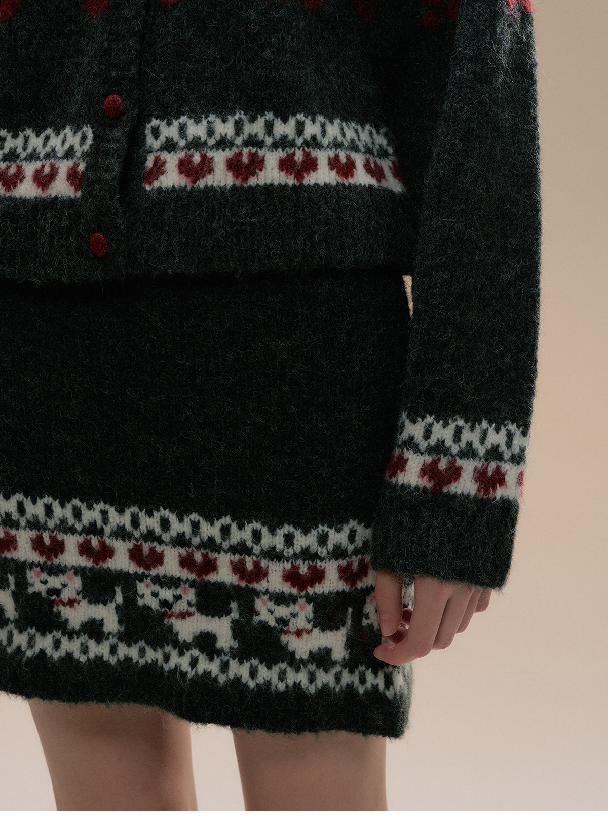 Fair Isle Dog Motif Cardigan And Matching Skirt