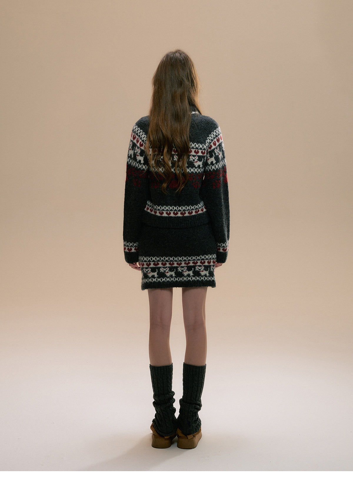 Fair Isle Dog Motif Cardigan And Matching Skirt