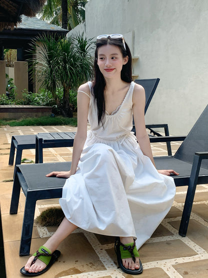 Balloon Silhouette Sleeveless Dress With Tie Waist