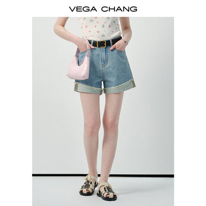 Frayed Roll-Up Denim Shorts