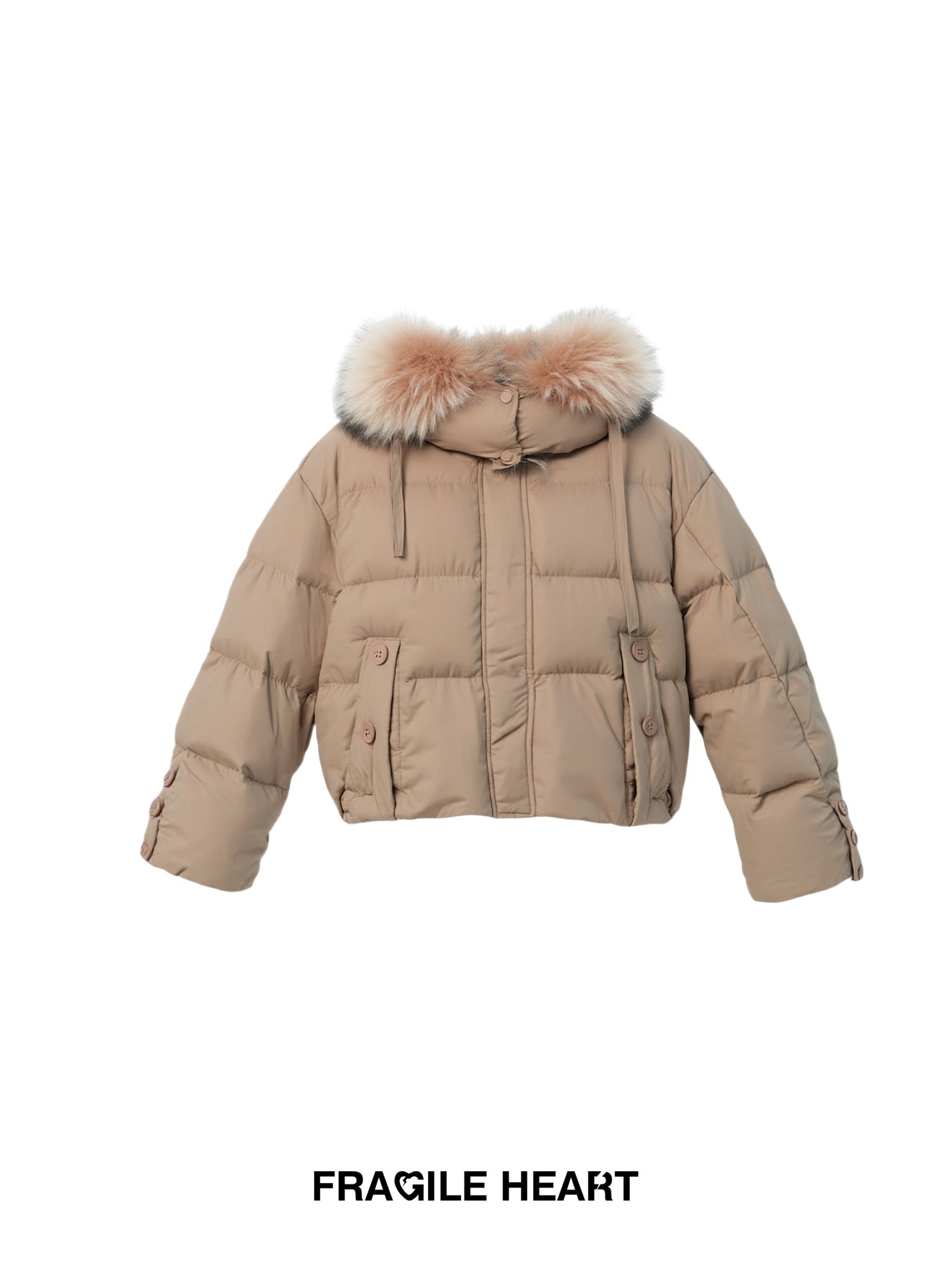 White Duck Down Puffer Jacket With Detachable Fur Trim