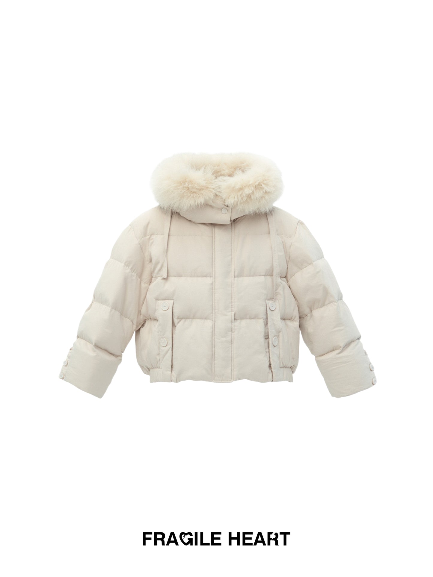 White Duck Down Puffer Jacket With Detachable Fur Trim