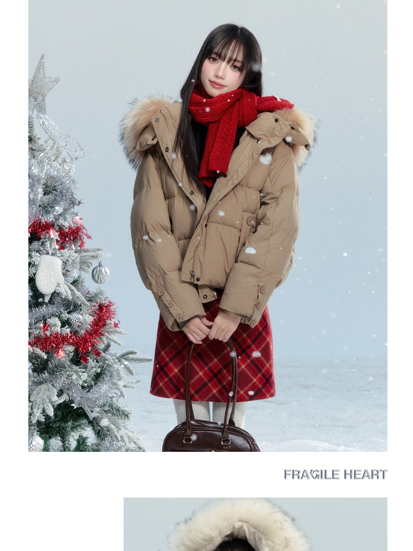 White Duck Down Puffer Jacket With Detachable Fur Trim