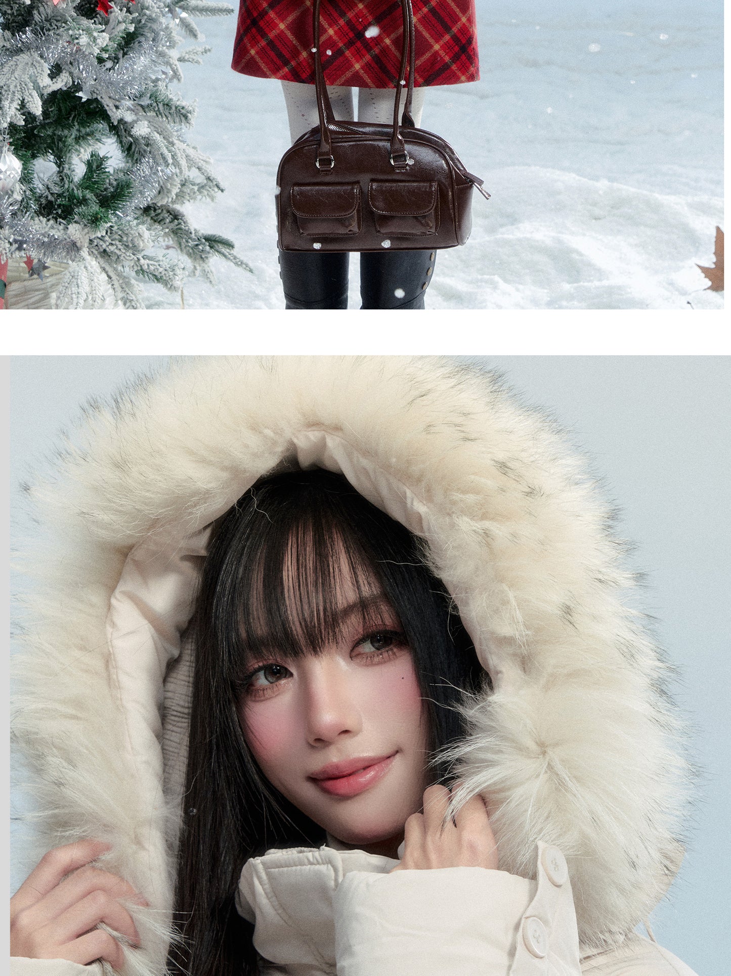 White Duck Down Puffer Jacket With Detachable Fur Trim