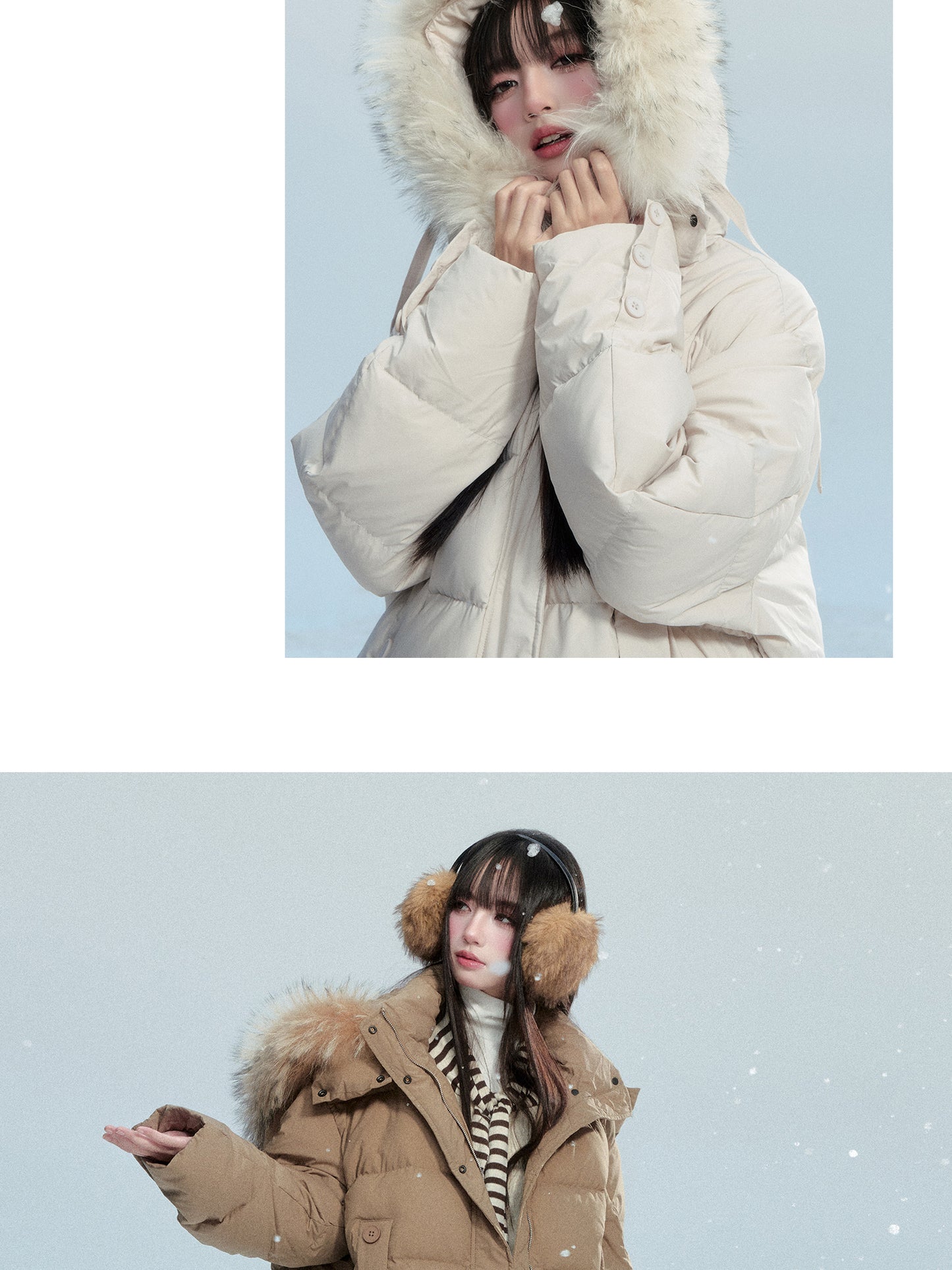 White Duck Down Puffer Jacket With Detachable Fur Trim