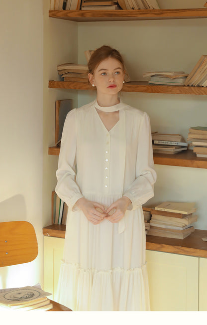 V-Neck Button-Front Dress With Gather Detail
