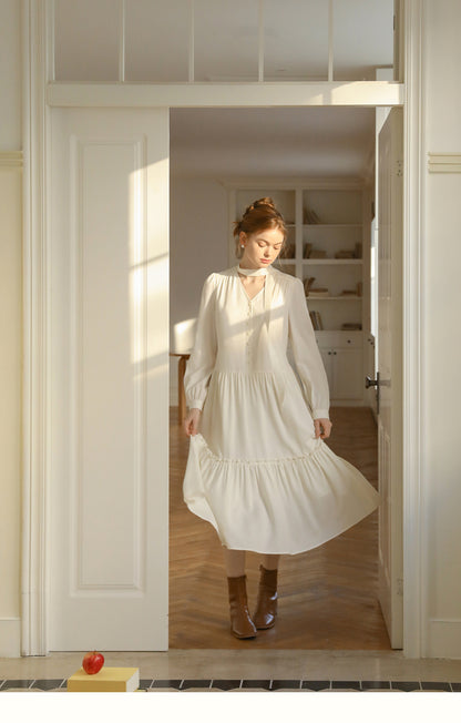 V-Neck Button-Front Dress With Gather Detail