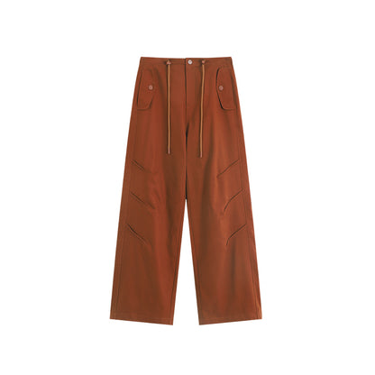 Drawstring Wide-Leg Cotton Pants With Unique Pockets