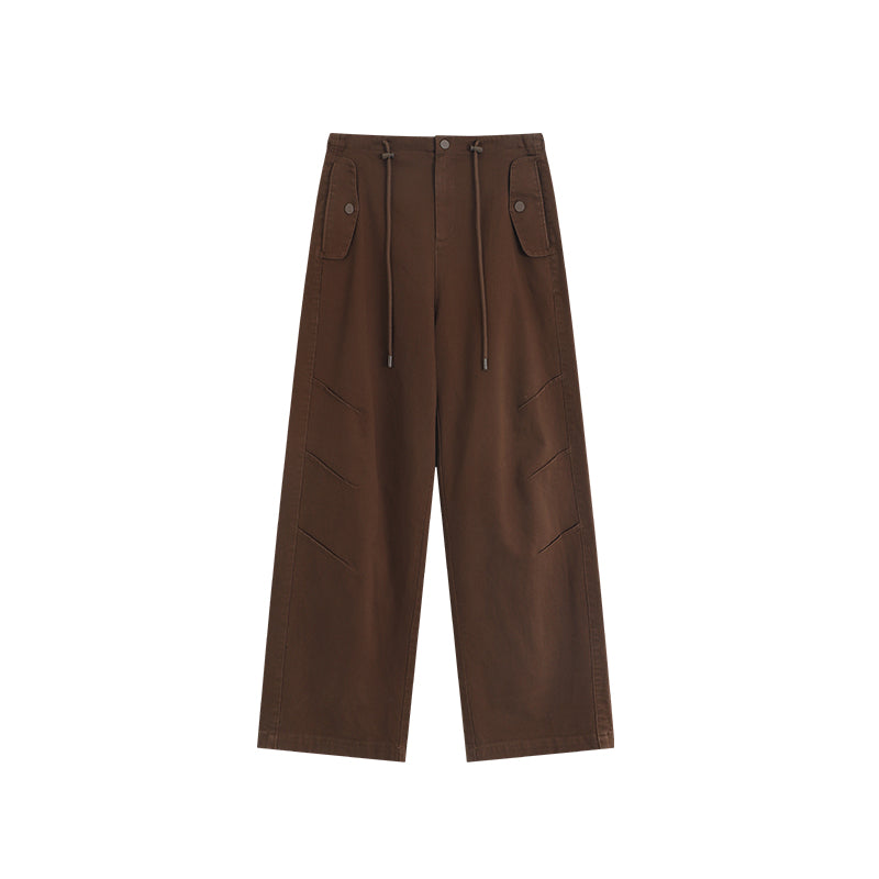 Drawstring Wide-Leg Cotton Pants With Unique Pockets