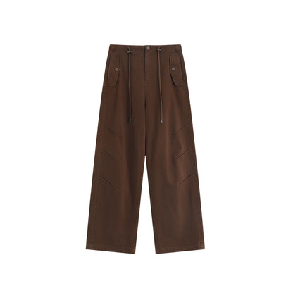 Drawstring Wide-Leg Cotton Pants With Unique Pockets