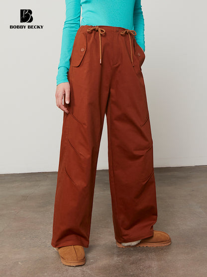 Drawstring Wide-Leg Cotton Pants With Unique Pockets