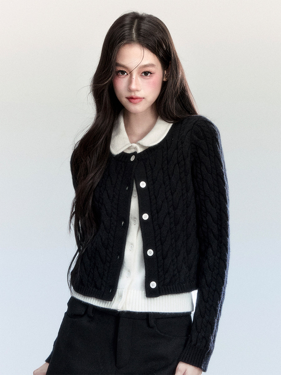 Color-Blocked Cropped Layered Cardigan