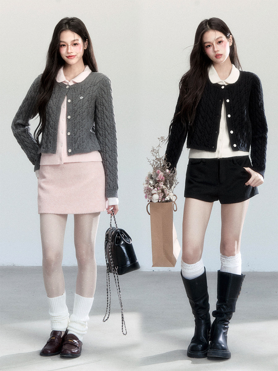 Color-Blocked Cropped Layered Cardigan