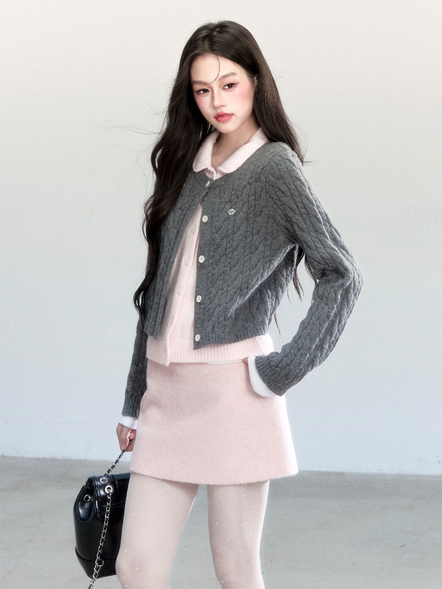 Color-Blocked Cropped Layered Cardigan