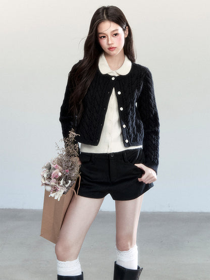 Color-Blocked Cropped Layered Cardigan