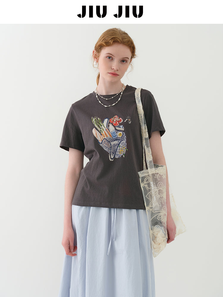 Shopping Bag Illustration Print T-Shirt